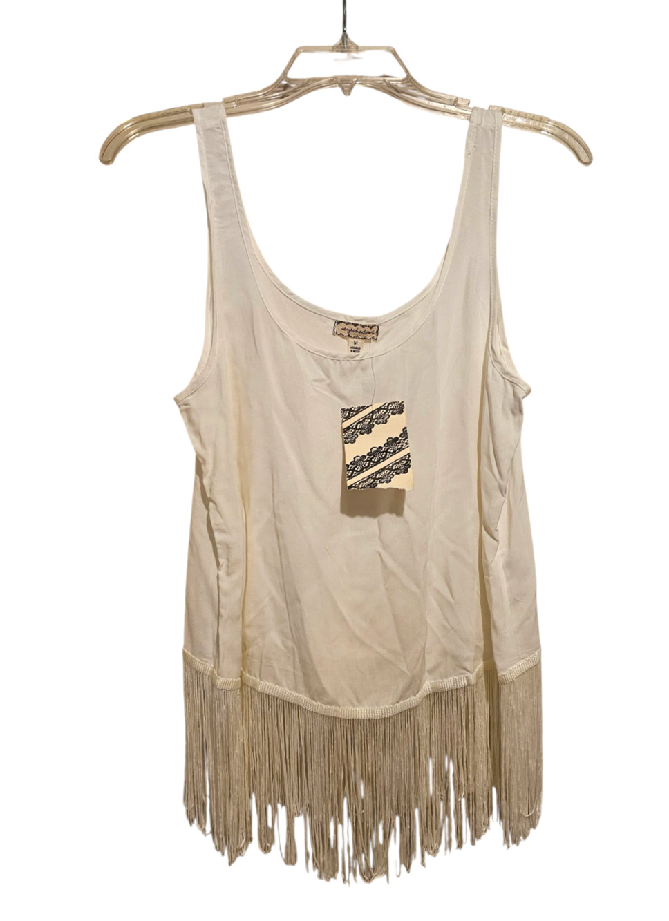 Y2K EyeShadow White Fringe Tank Womens Sz M Festival Indie Retro Soft Grunge